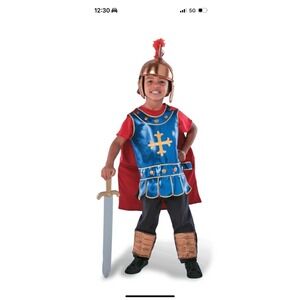 Teetot Centurion Roman Soldier Costume Kids Size 5-6 Red Blue Gold Cape Tunic